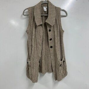 0391 Hannah Women’s Knitted Sweater Vest Chunky Cable Knit Button Cozy Fall Med